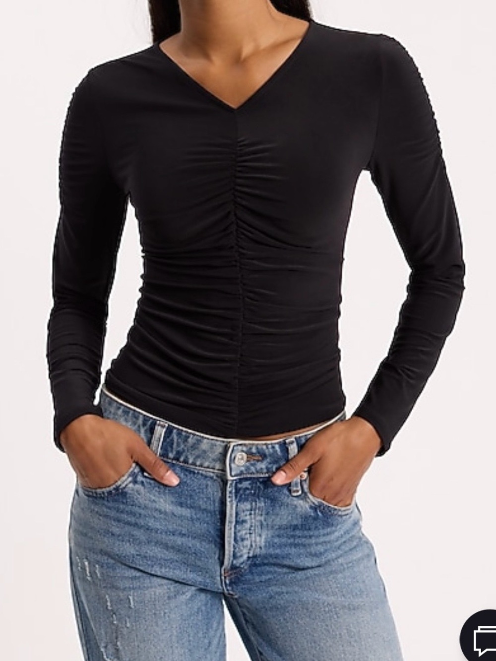 Express Black Ruched Long Sleeve Bodycon Top